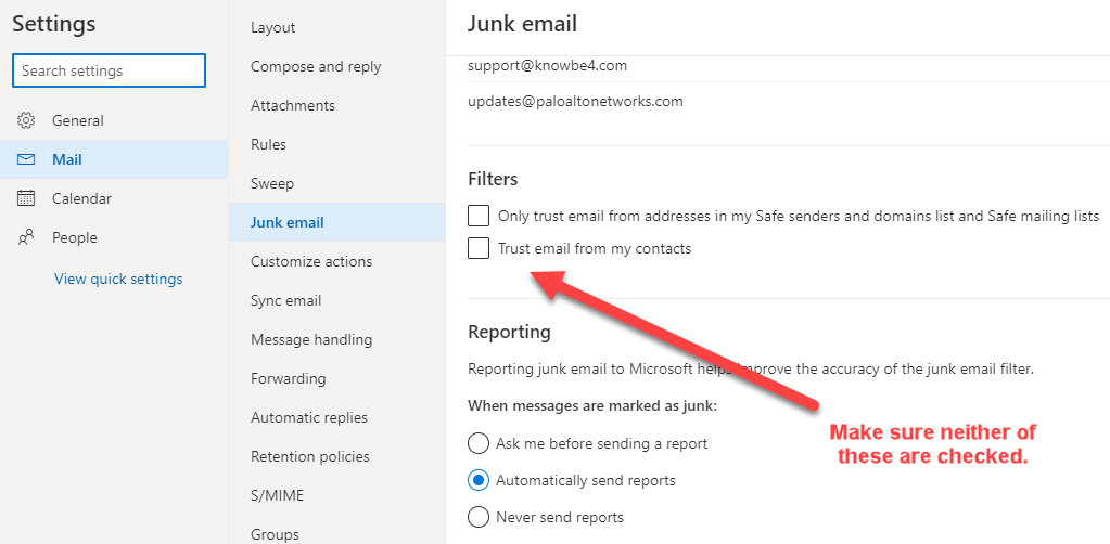 Office 365 Junk Email Filters
