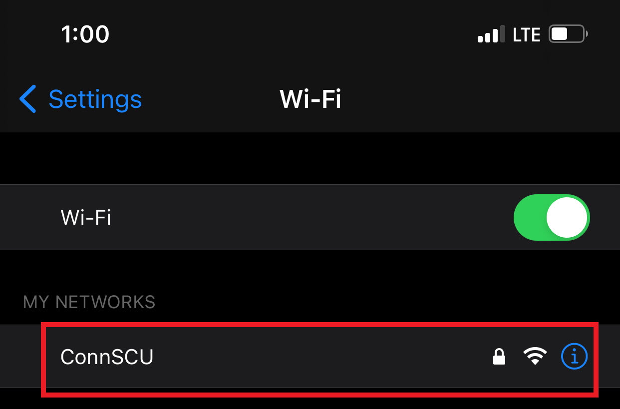 Select ConnSCU Wireless Network