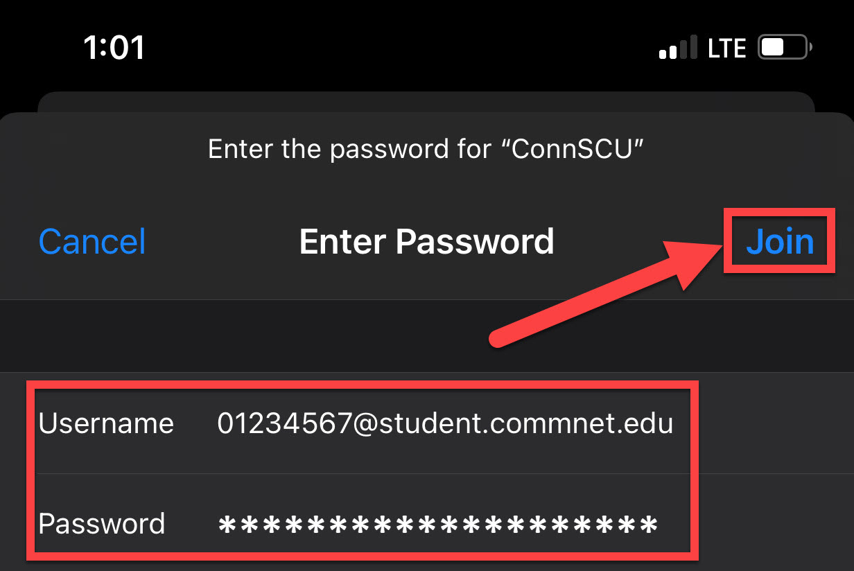 ConnSCU WiFi Username Password iPhone